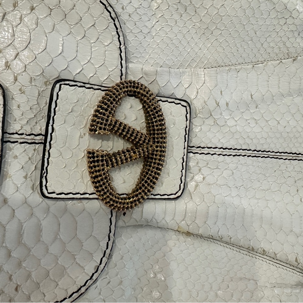 White Valentino python Leather Shoulder Bag with Decorative Gold Accent - Picture 3 of 3